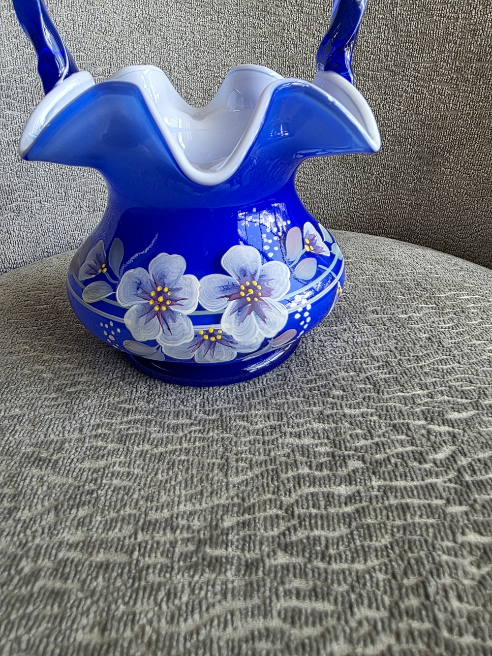 Beautiful Fenton Milk Glass Cobalt Blue Floral Hand Painted Legacy Collection - Picture 2 of 16